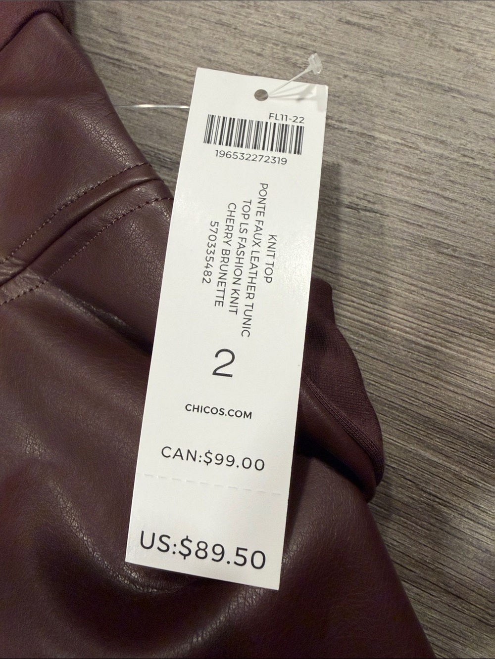Chico's Faux Leather Tunic in Mauve Plum - Picture 8 of 11